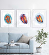 4 Chamber Heart in Scarlet Watercolor Print Set of Three