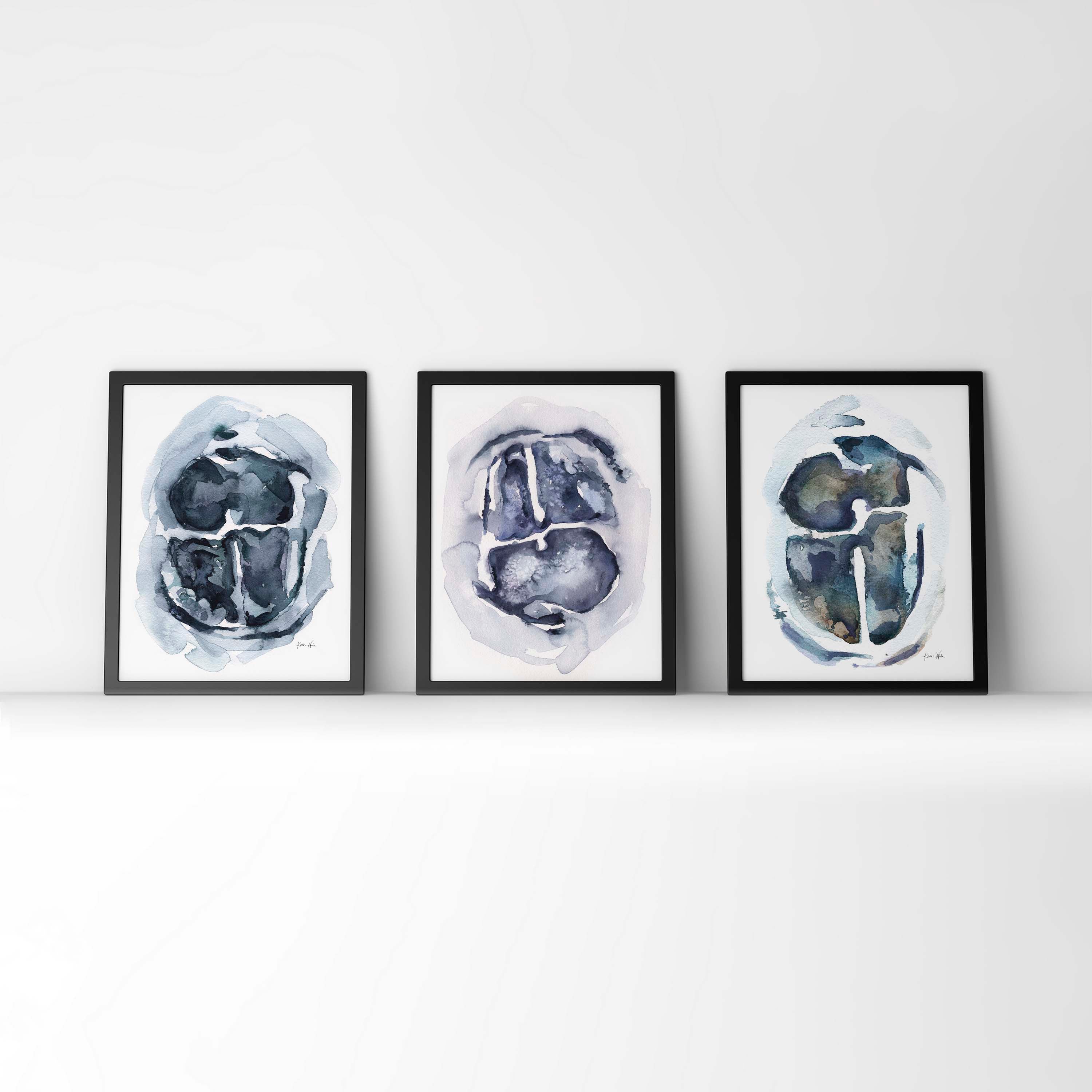 4 Chamber Heart in Neutrals Watercolor Print Set of Three