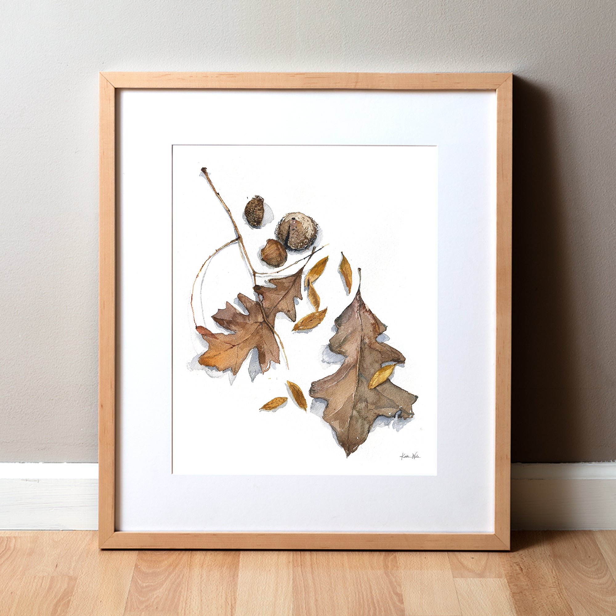 Brown Fall Leaves Watercolor Print