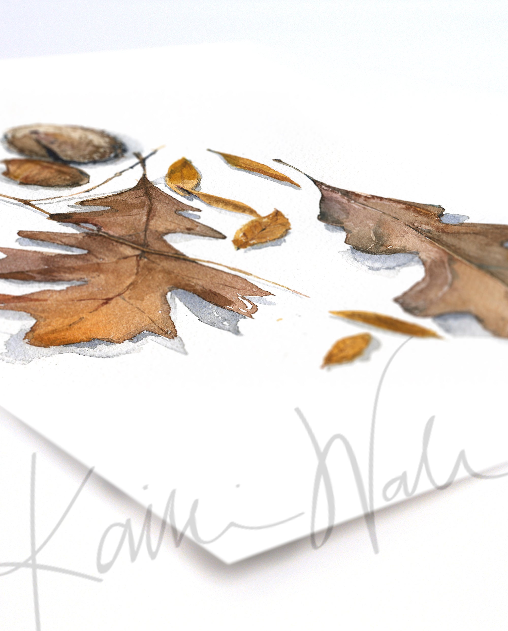 Brown Fall Leaves Watercolor Print