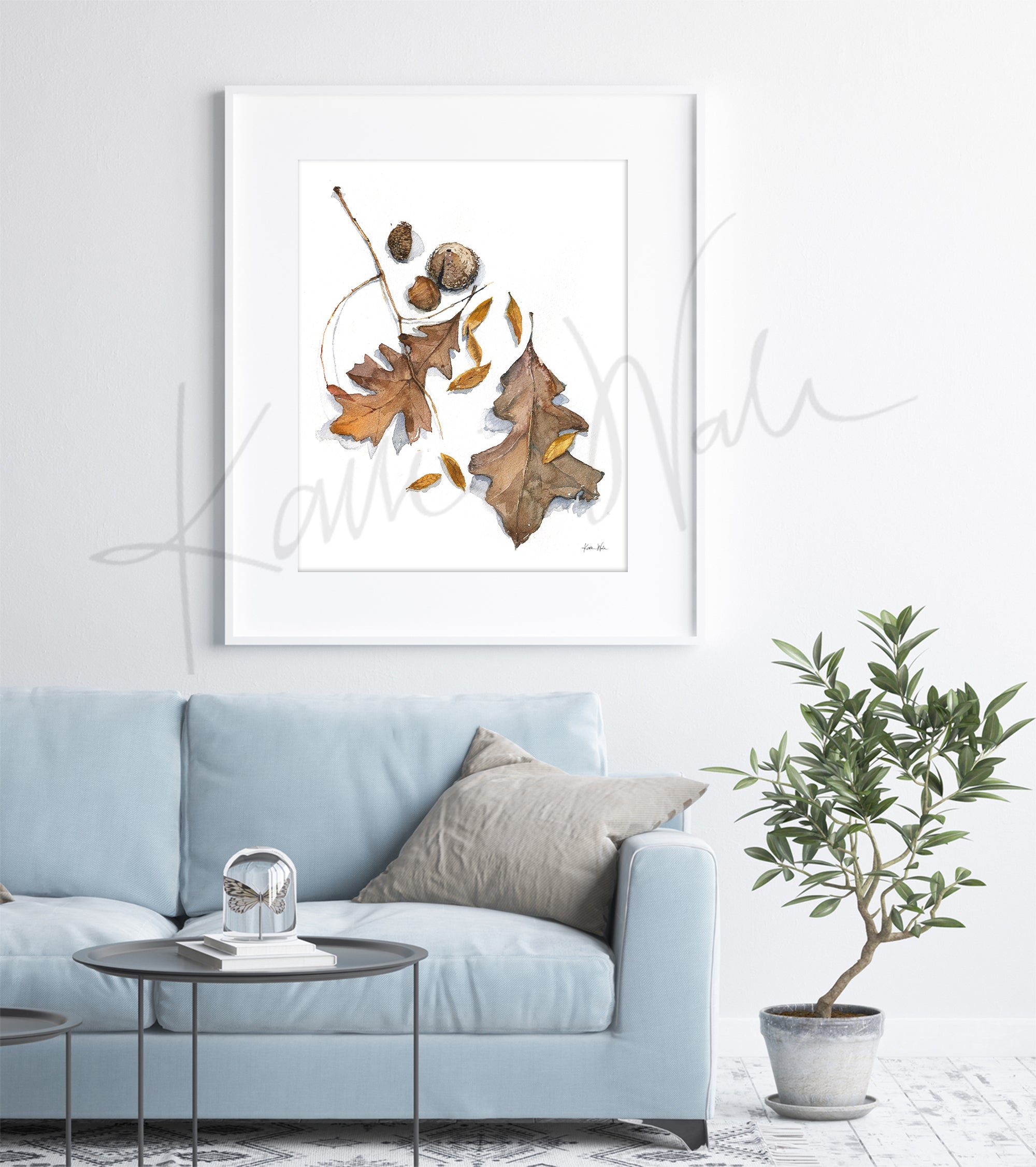 Brown Fall Leaves Watercolor Print