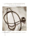 Unframed watercolor painting of a Littmann stethoscope with information on it in an antique style