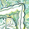 Zoomed in view of a watercolor painting of a portrayal of the gut-mind-body connection.