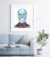 Skull and Neck Anatomy Frontal View Watercolor Print