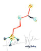 Unframed watercolor painting of the acetylcholine structure in blues, yellow and reds.