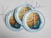 Set of 3 Superior Brain Watercolor Art Stickers