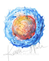 Unframed watercolor painting of a natural killer cell.