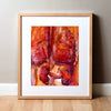 Framed watercolor painting of the internal trunk organs in reds and oranges.