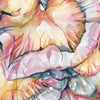 Zoomed in view of a watercolor painting of the intestines and mesentery folds in soft, light pastels.