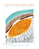 Unframed contemporary poster design of the lens in teal, brown, orange, and gray.