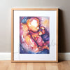 Twins In Utero Watercolor Print - 3D Ultrasound Obgyn Art