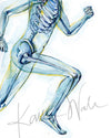 Unframed watercolor painting of a runner, showing the skeletal structure beneath.