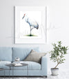 Sandhill Crane on One Foot Watercolor Print