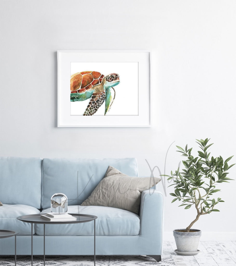Sea Turtle Watercolor Print – Lyon Road Art