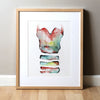 Trachea In Teal Green And Red Print Watercolor