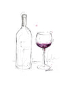 Wine & Glass Outline Watercolor Print