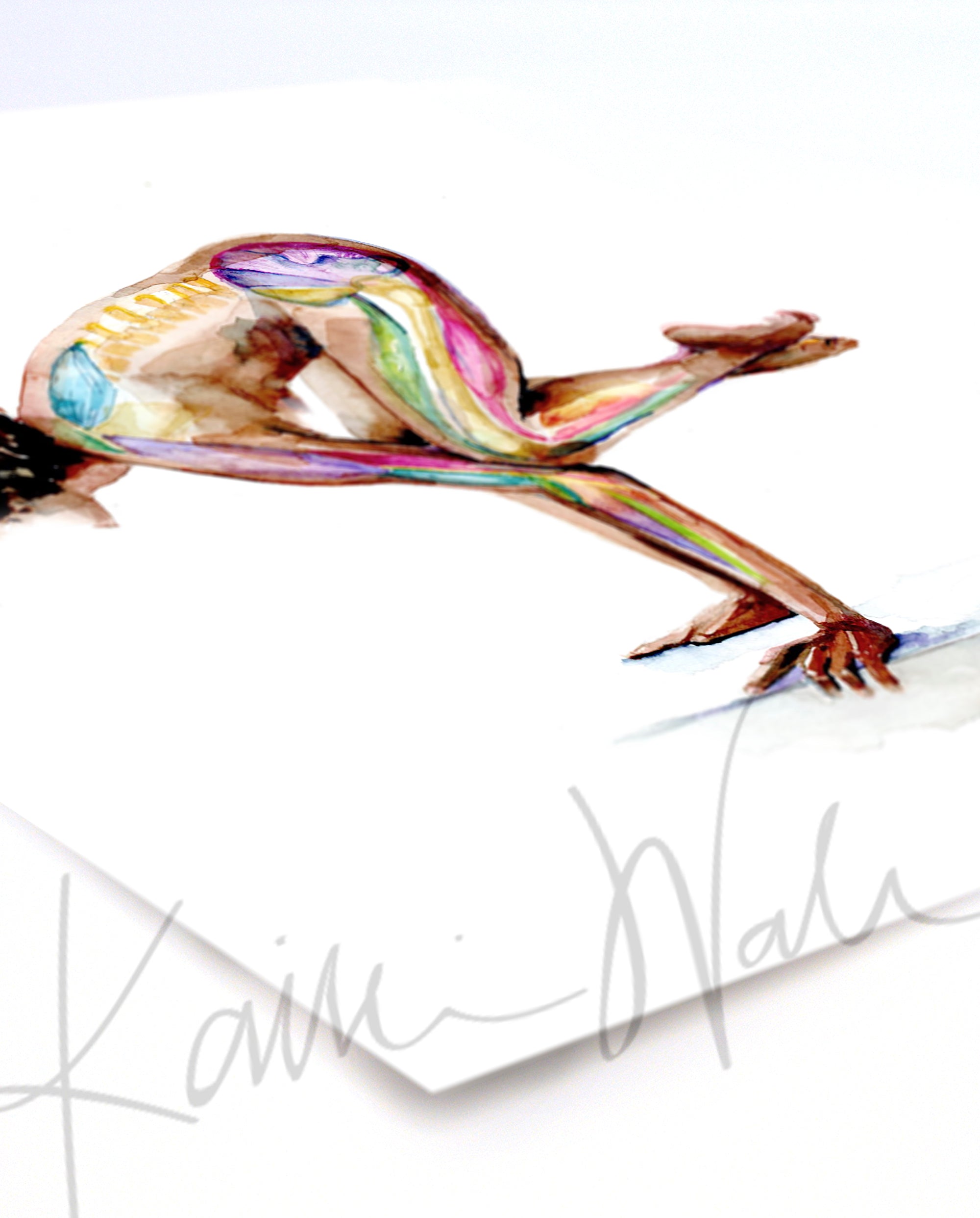 Balanced Anatomy Watercolor Print, Yoga Art